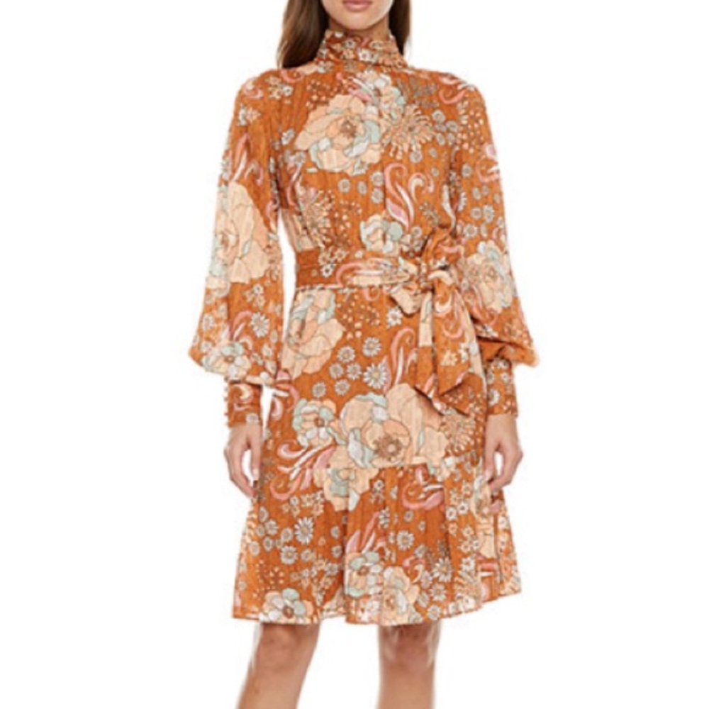 NWT Ryegrass Long Sleeve Brown Floral Dress - Womens size XXL